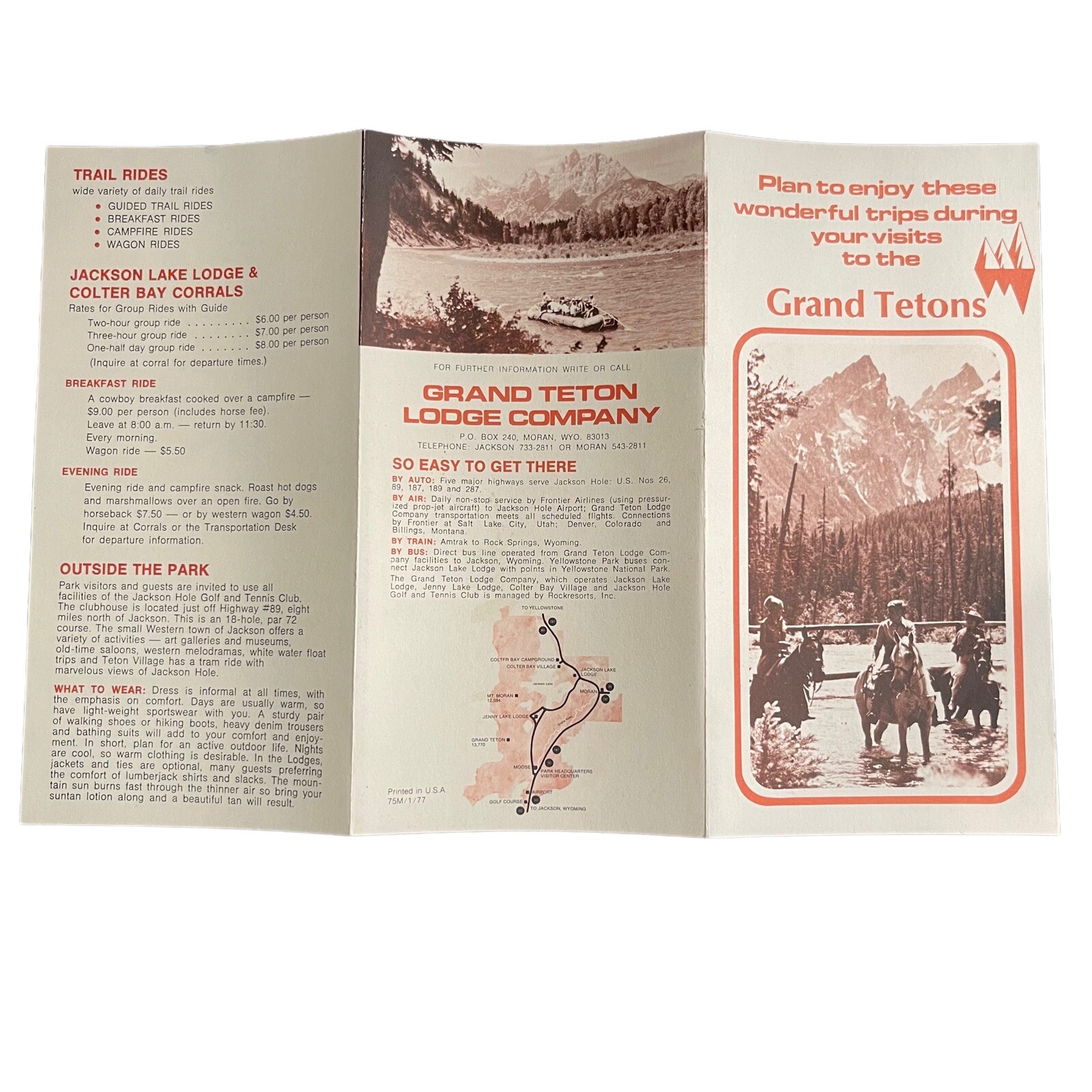 Vintage Grand Tetons Lodge Company Printed in USA Moran WY Pamphlet Brochure