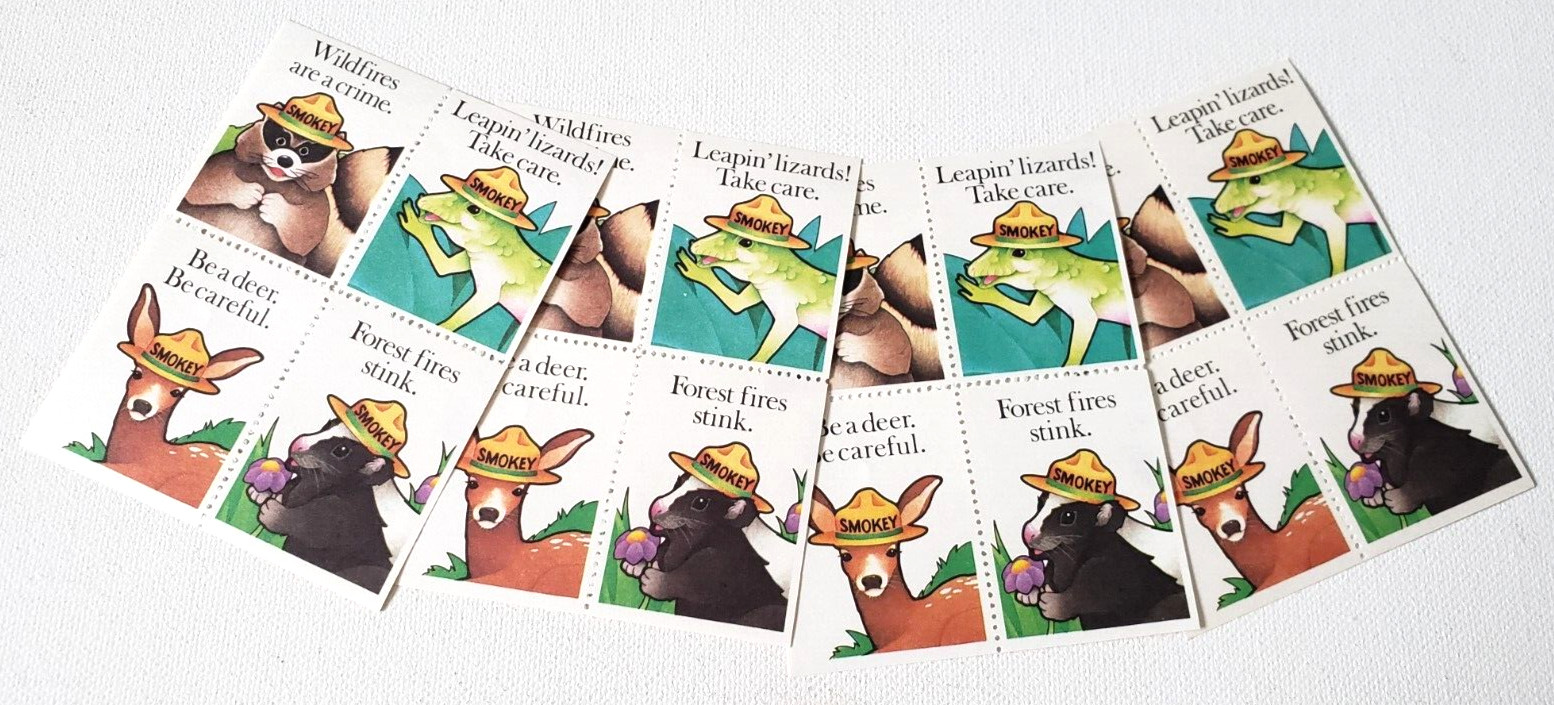Lot Vintage US National Parks SMOKEY Animal Pollution Patrol Stickers / Stamps