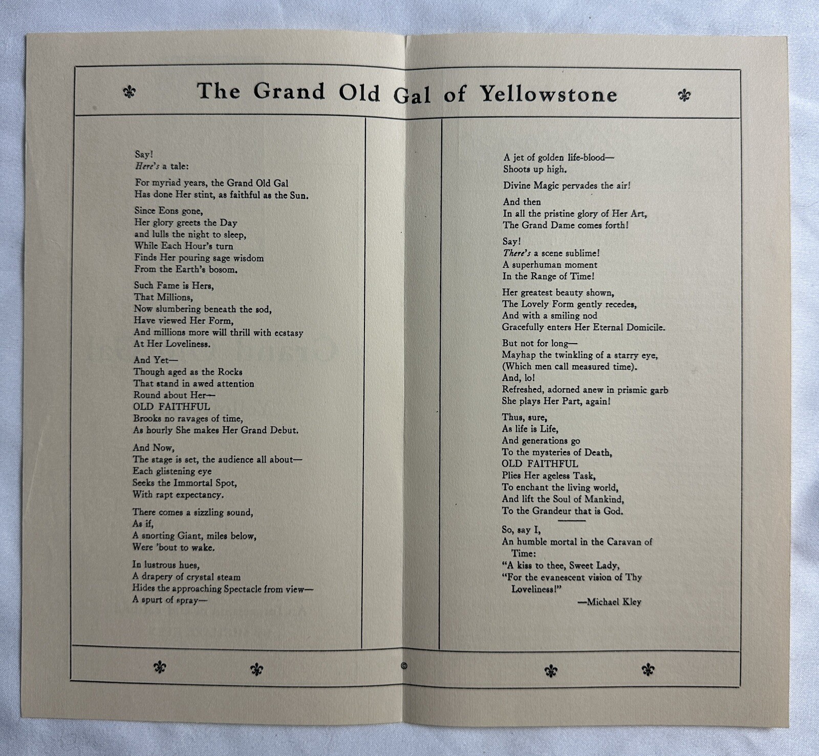 1956 Travel Brochure Yellowstone Old Faithful Michael Kley Poem Ephemera