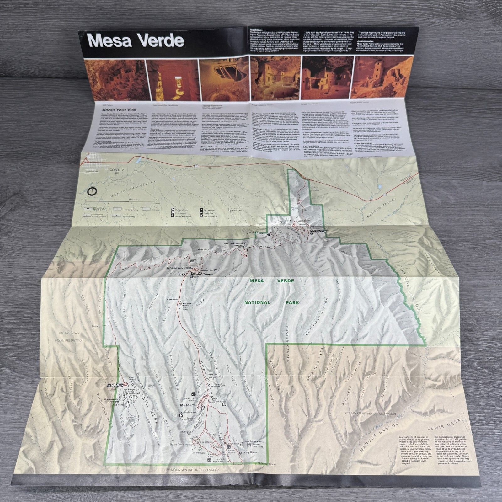 Vtg 1995 Mesa Verde National Park Colorado Brochure USDOI Map Guide History Info