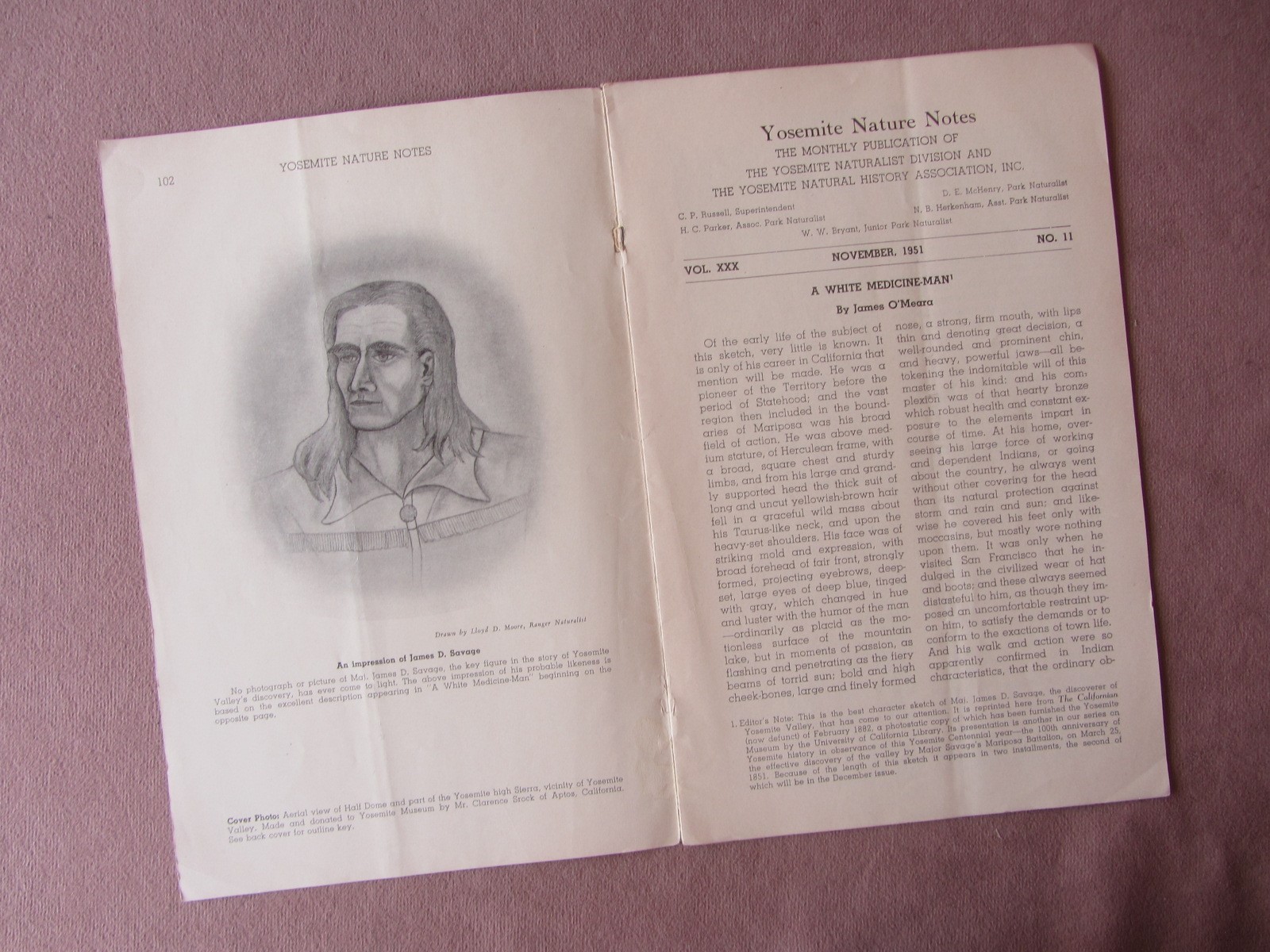 Vtg 1951 YOSEMITE National Park Nature Notes * White Medicine Man James Savage