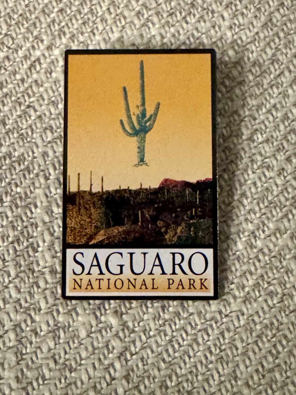 Saguaro National Park Souvenir Pin Sunset Cactus Desert Scene