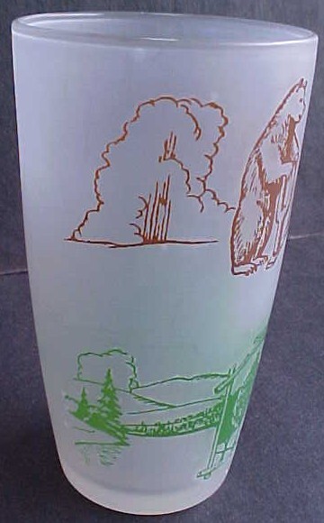 Vintage Yellowstone National Park & Wyoming Old Faithful Tetons Frosted Glass
