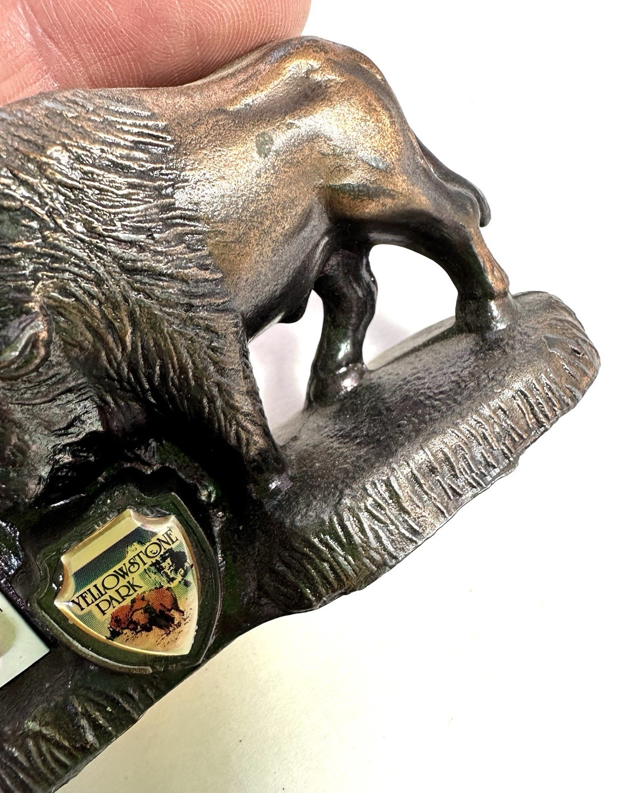 Vintage Yellowstone Park Brass Buffalo Thermometer Travel Souvenir Figurine