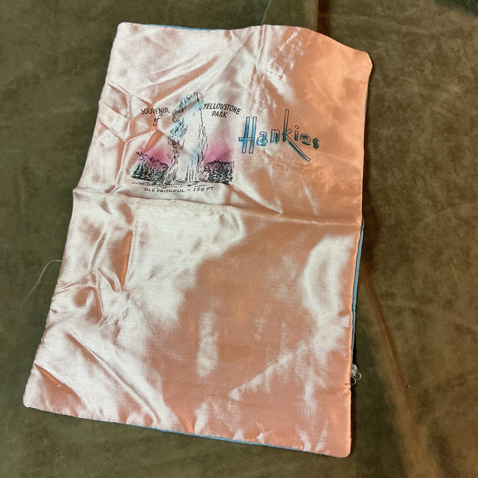 Vintage Yellowstone park old faithful hankies Holder /sleeve satin fabric