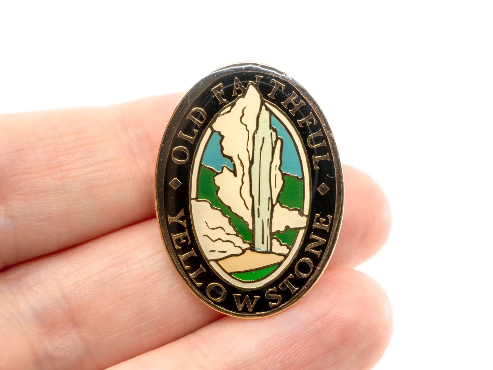 Old Faithful Yellowstone National Park Oval Enamel Pin Wyoming Travel Souvenir