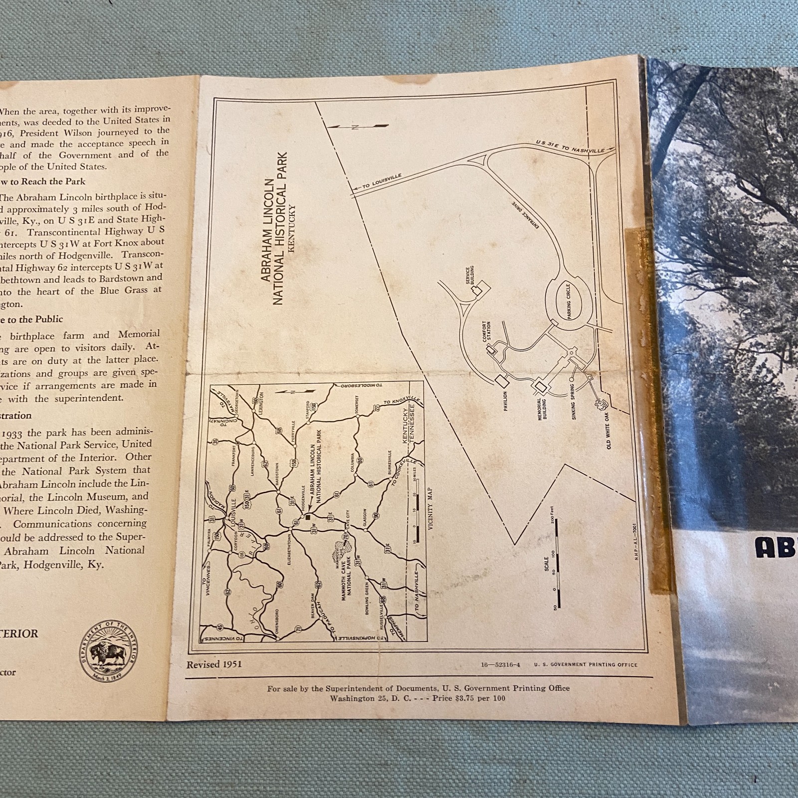 Vintage 1951 Abraham Lincoln National Historical Park Kentucky Program Guide Sou