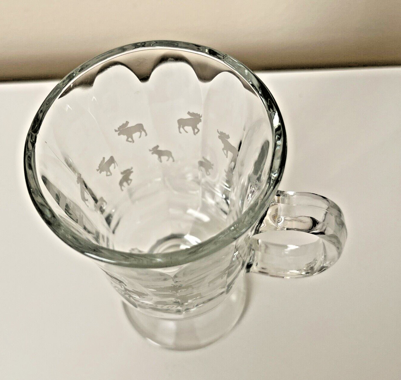 Vintage Yellowstone Footed Clear Glass Mug W/Etched Moose 12 Oz Stands 5.5″