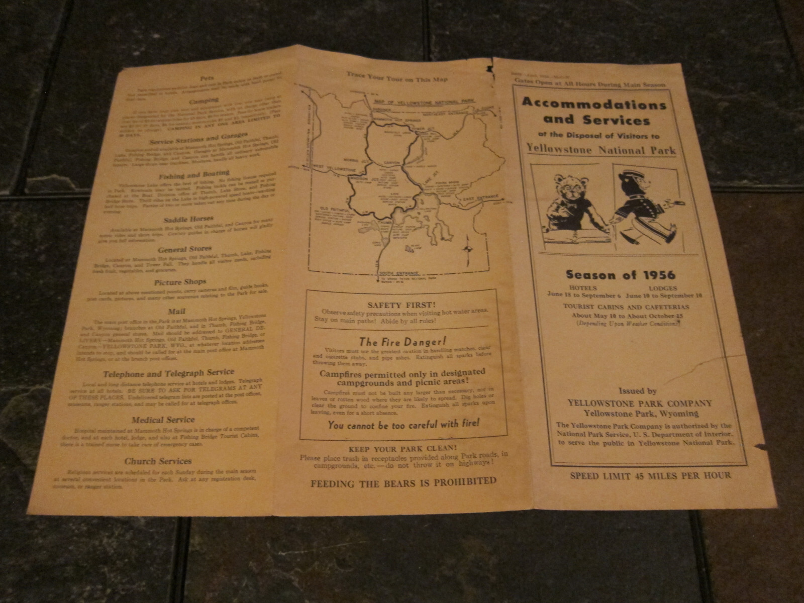 1956 Vintage Brochure Yellowstone National Park Accommodations and Services