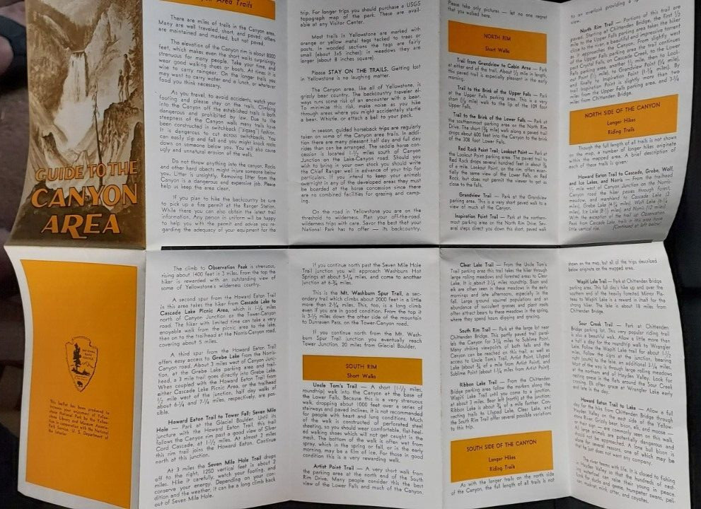 1960’s Travel Brochure Yellowstone National Park Guide To The Canyon Area Falls
