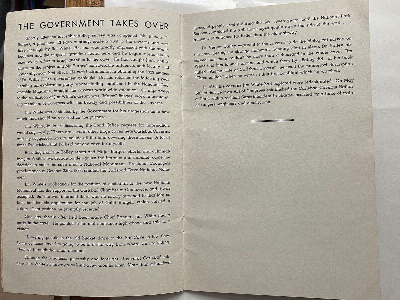 Jim White’s Story at Carlsbad Caverns. 1951. 32 Page Softcover Booklet. Illust