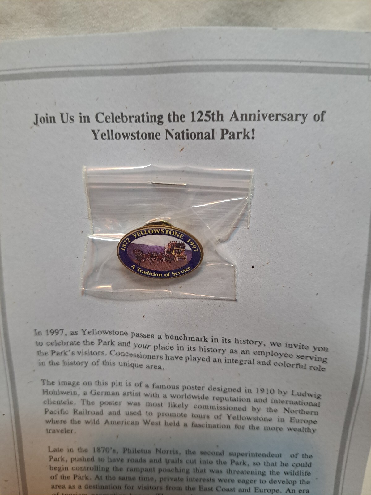 Yellowstone National Park 125th Anniversary Pin 1997 A Tradition Of Service
