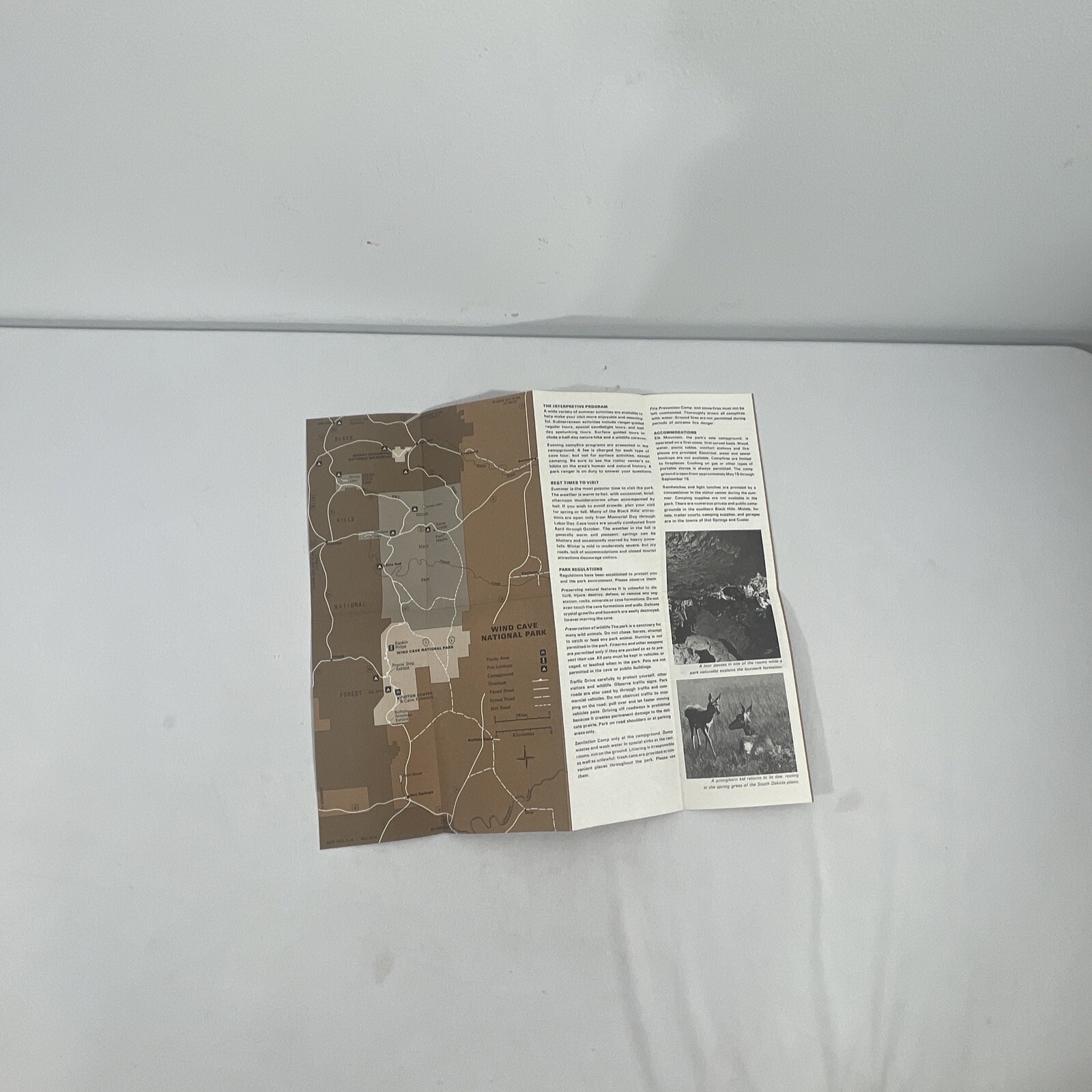 1974 Wind Cave National Park Vintage Travel Brochure South Dakota Map Info
