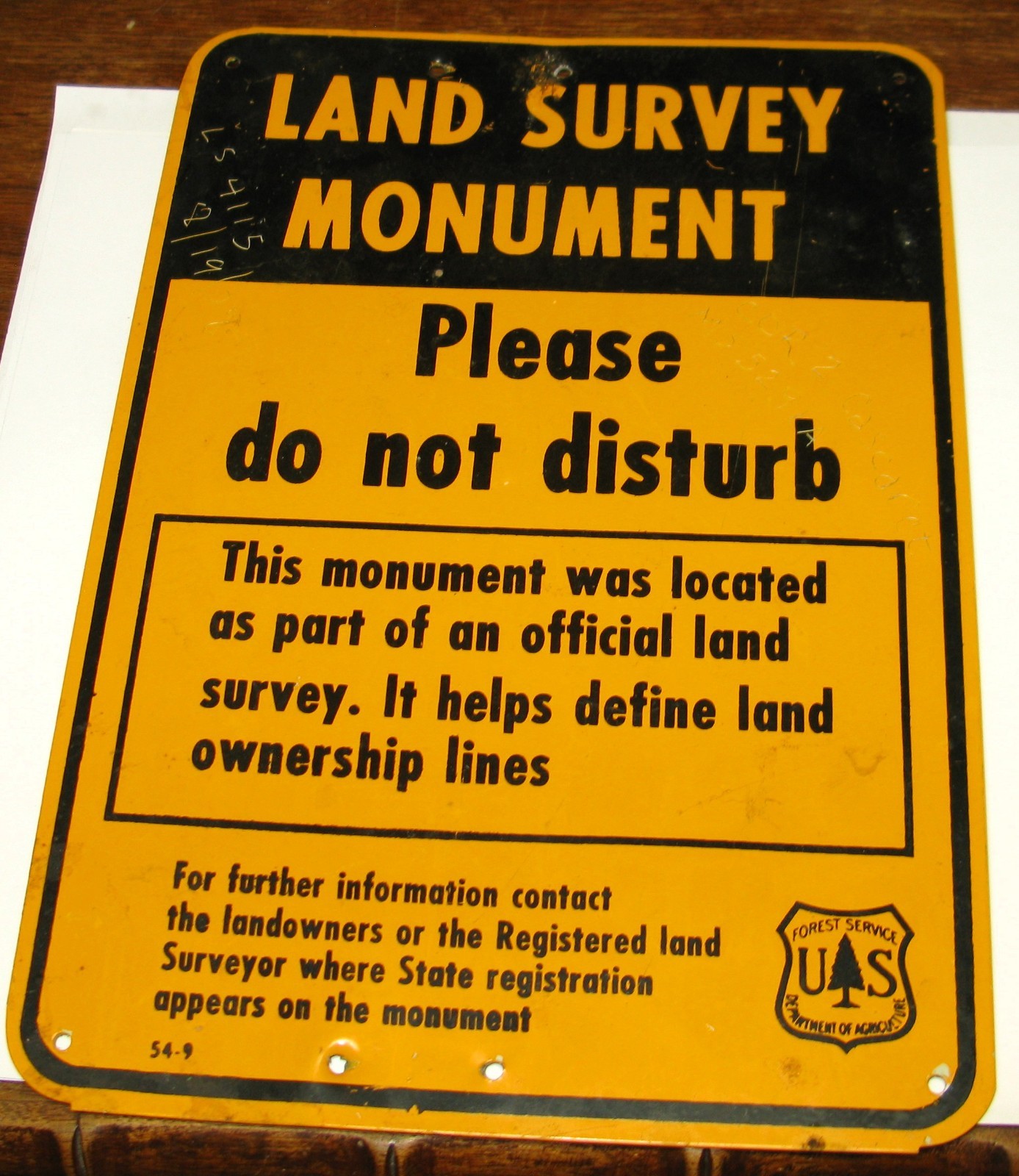 Vintage USFS US Forest Service Land Survey Monument Metal Sign 10″ x 7″