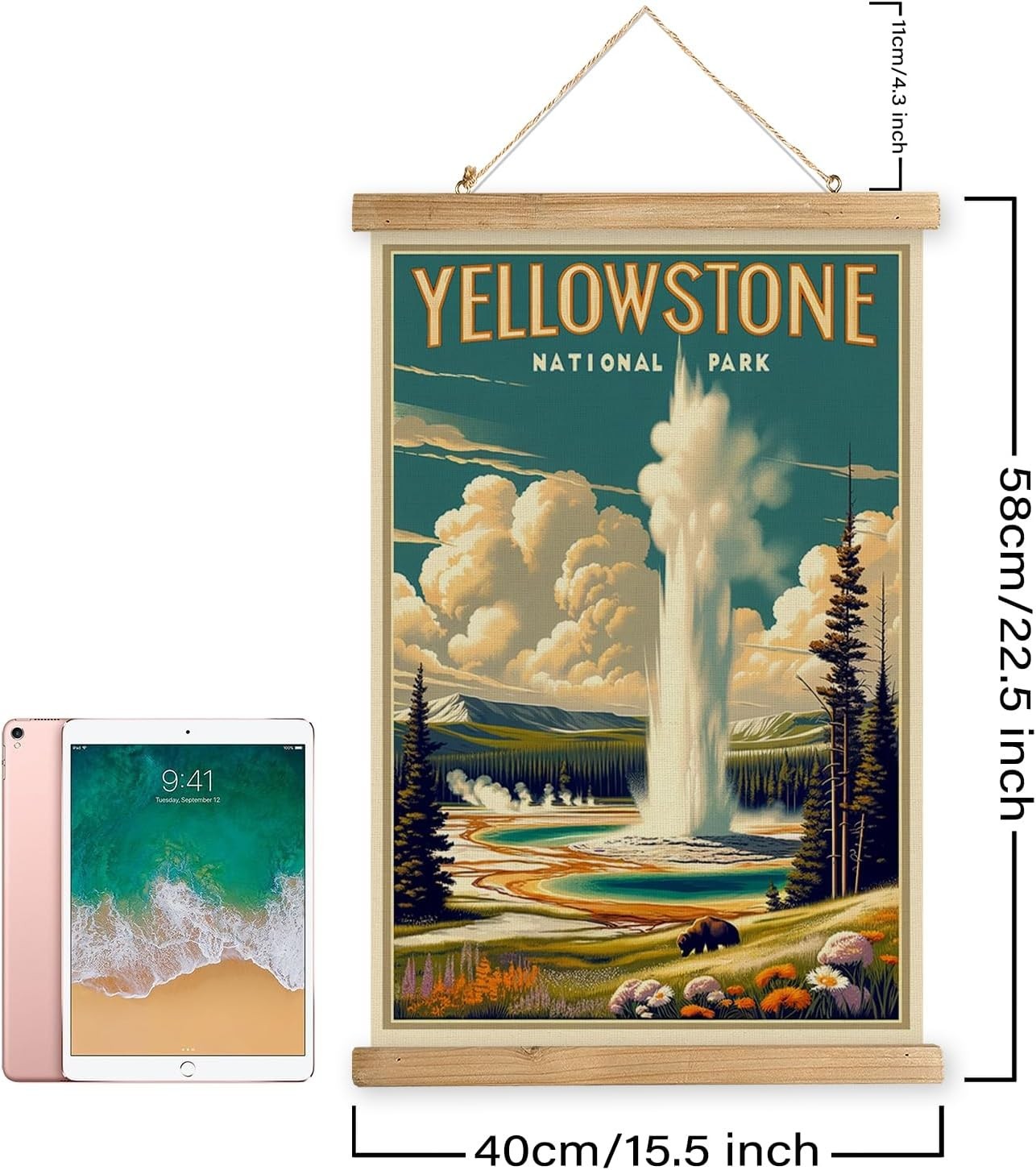 Vintage Yellowstone National Park Poster Framed for Home Elegance – 16×23 Inches