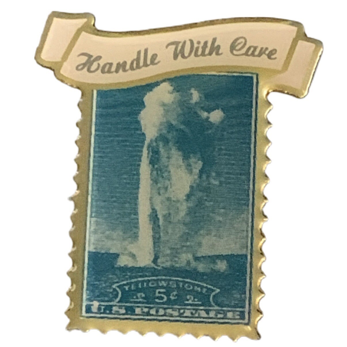 Yellowstone National Park Old Faithful US Postage 5c Stamp Travel Souvenir Pin