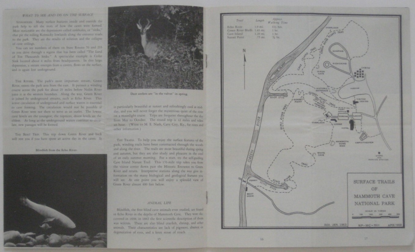 1963 MAMMOTH CAVE National Park Service Maps Booklet Underground Trails Camping