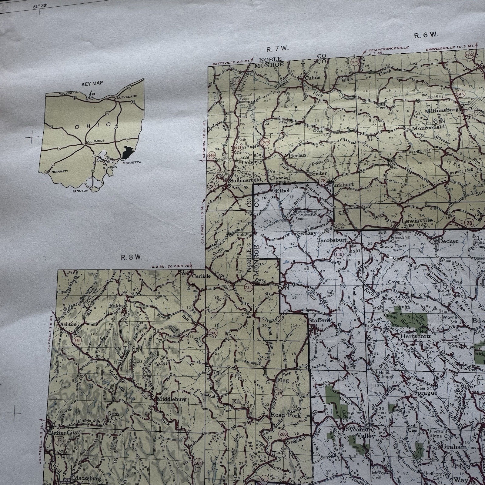 Vintage 1975 Wayne National Forest Ohio Map Marietta Unit USDA Forest Service