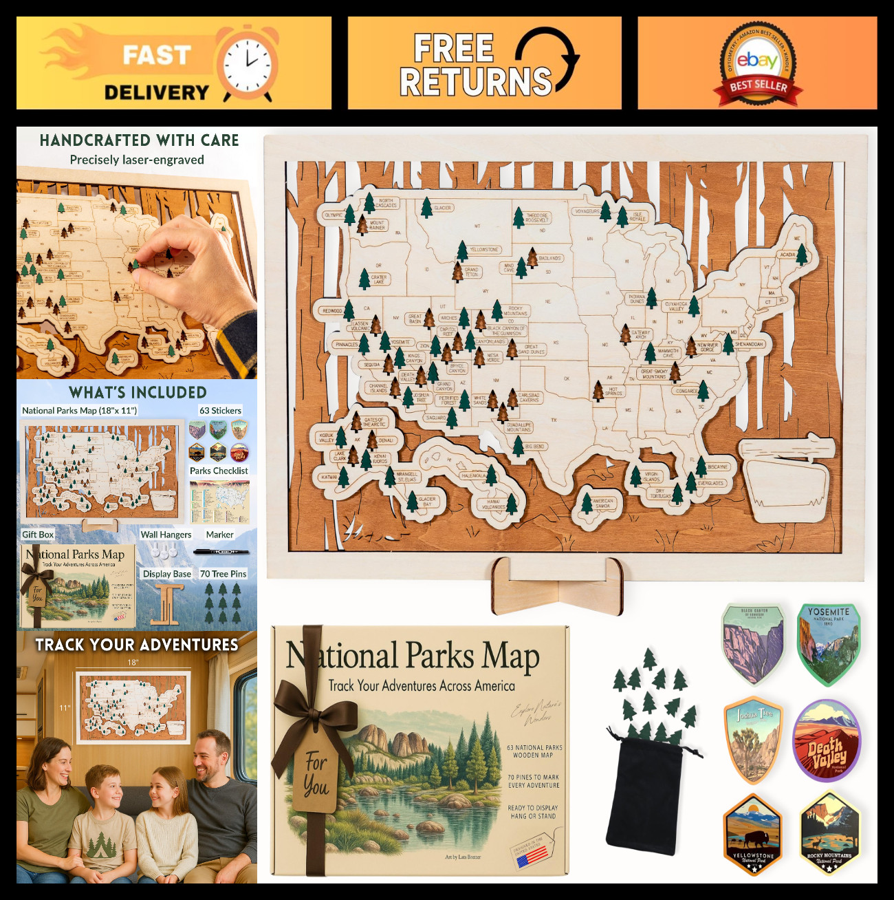USA National Parks Map – Travel Tracker with Checklist, Pins & Stickers – Advent