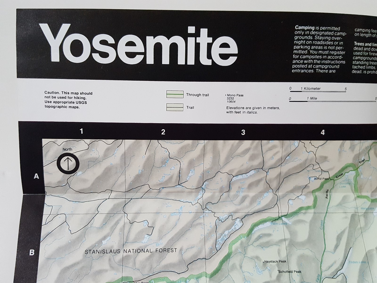 Yosemite National Park California 1986 Vintage Fold Out Map Brochure Tourism