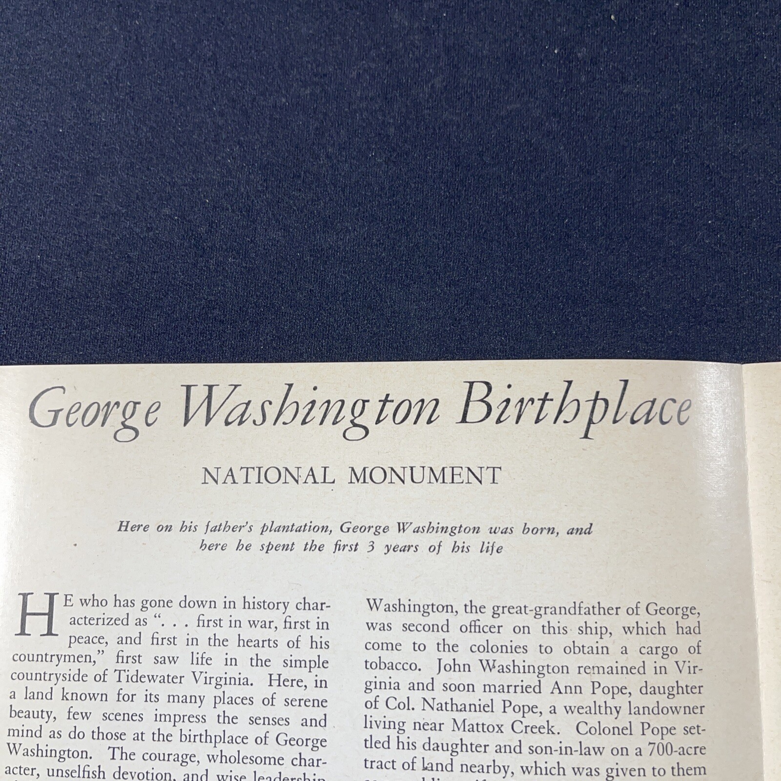 Vtg 1957 George Washington Birthplace National Monument Brochure Pamphlet VA
