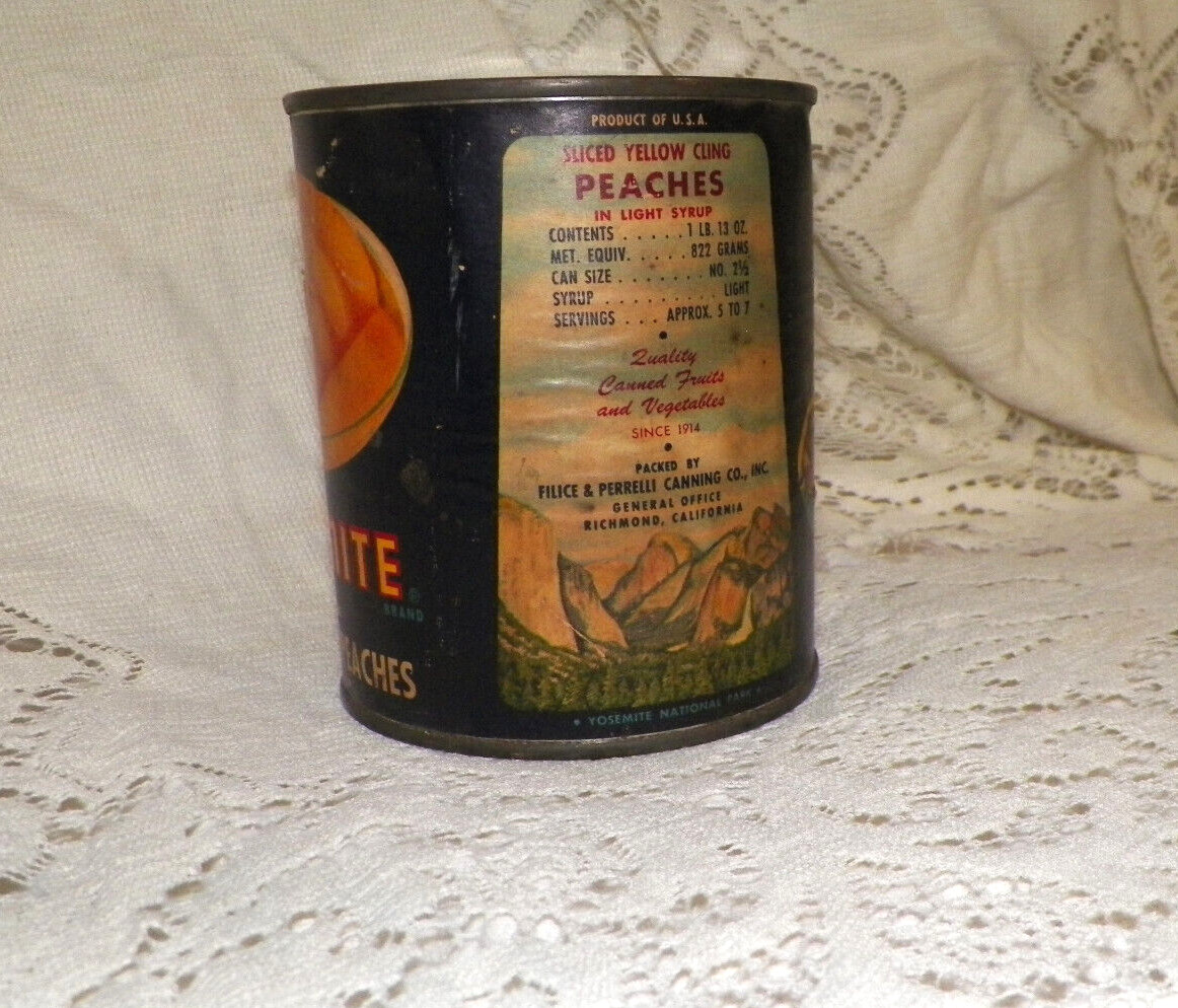 RARE ANTIQUE 1914 YOSEMITE NATIONAL PARKT IN PEACH CAN COLORFUL LABEL GREAT CON
