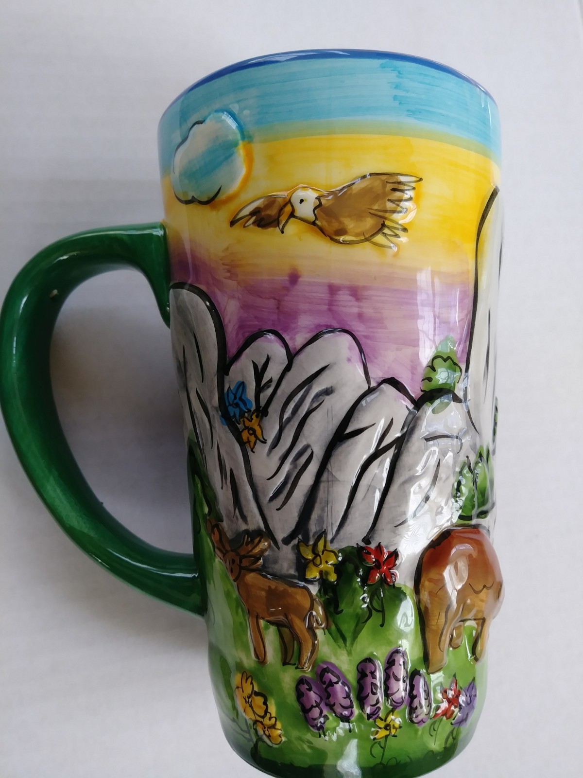 YOSEMITE NATIONAL PARK HAND PAINTED PUFF TALL COFFEE MUG SNCO