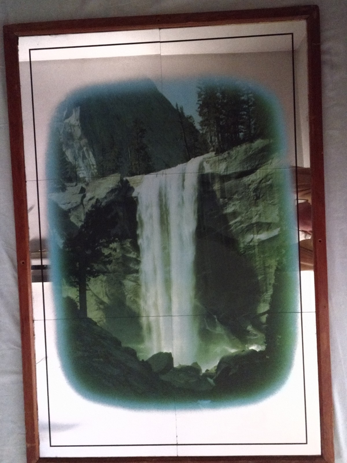 Vintage Yosemite Vernal Falls Reverse Print Mirror Glass Wood Back/Frame 26″x38″