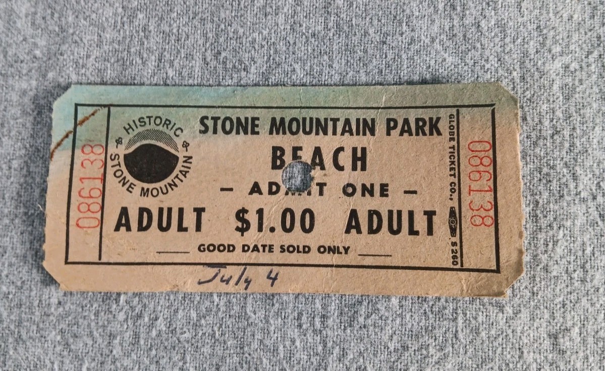 Vintage Stone Mountain Beach July 4th Adult Admission Ticket – Rare Defunct Park
