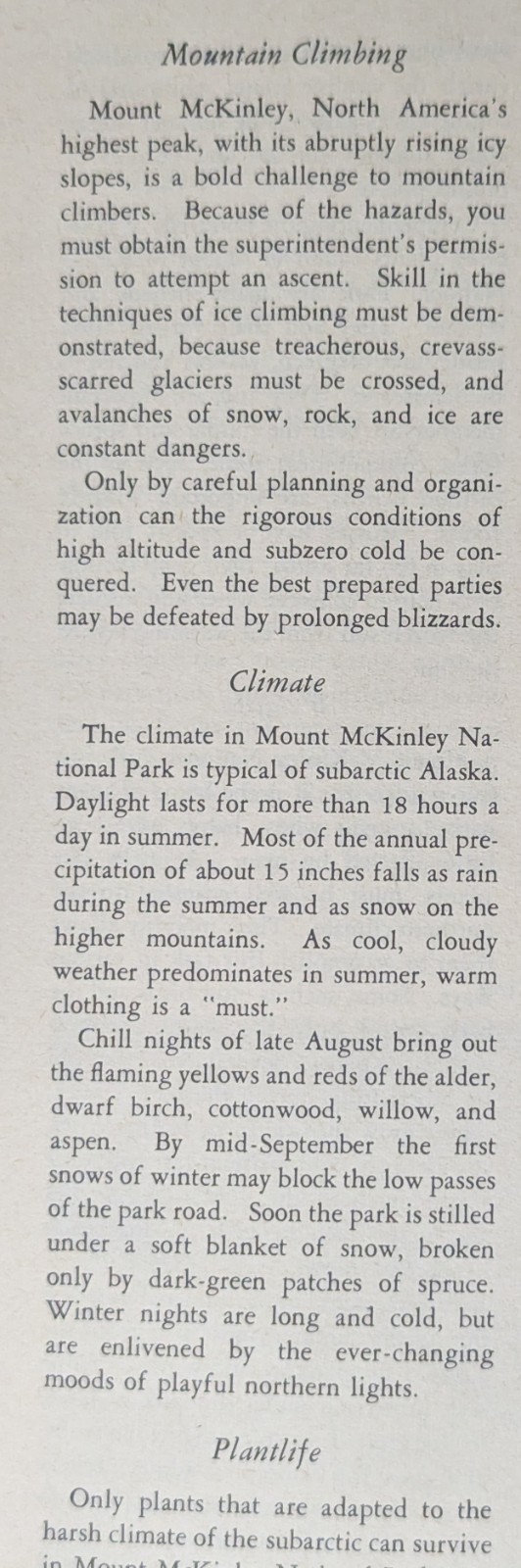 *VINTAGE 1958 MOUNT McKINLEY NATIONAL PARK ALASKA SOUVENIR ADVERTISING BOOKLET*