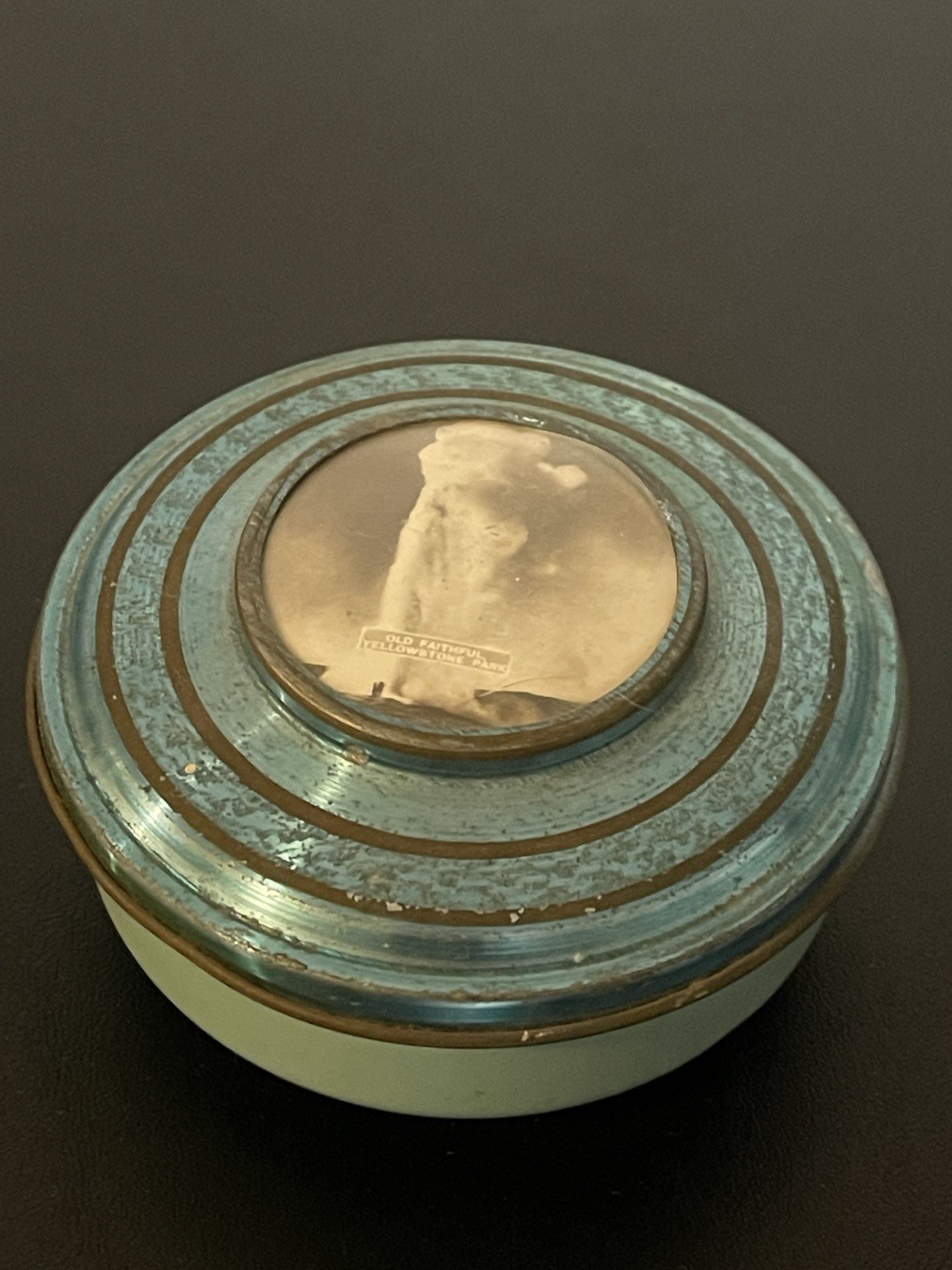 Rare vintage Yellowstone National park Old faithful Aluminum trinket box