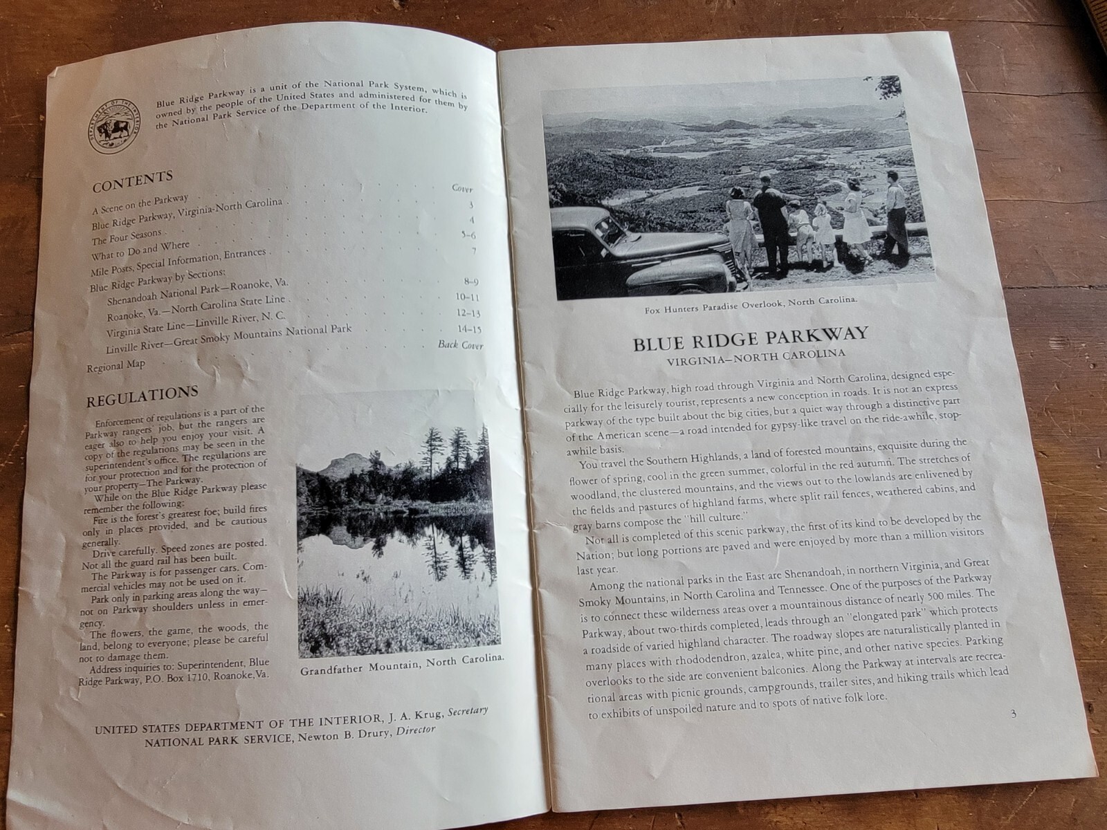 Blue Ridge Parkway, Virgina/North Carolina VINTAGE 1949 Travel Map/Brochure