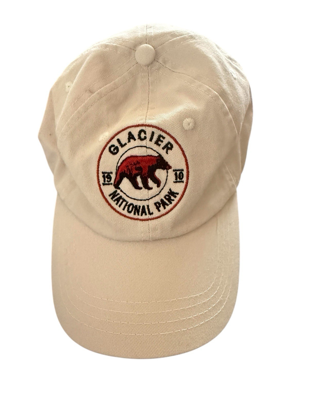 Glacier National Park Canvas Hat Bear Embroidered Beige Cap National Parks Theme