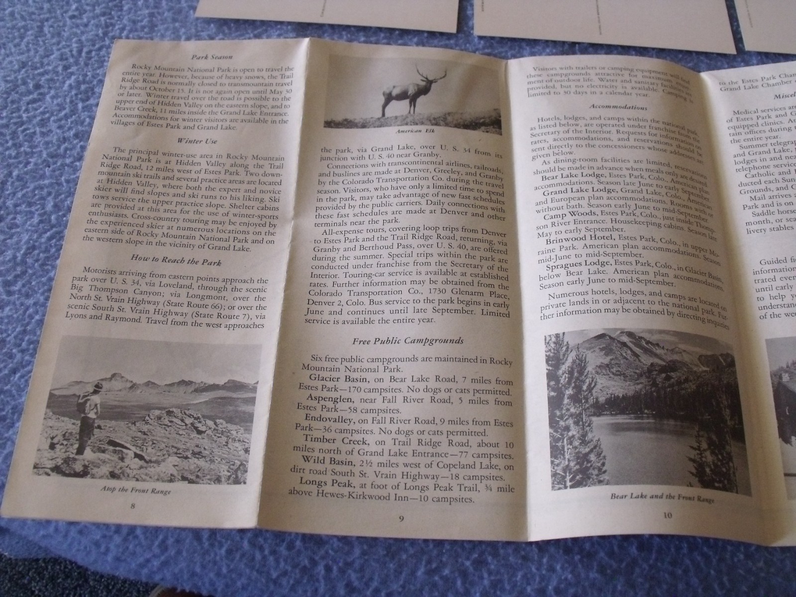 ROCKY MOUNTAIN NATIONAL PARK POST CARDS(8) AND TRAVEL PROCHURE WITH VIEW MASTER