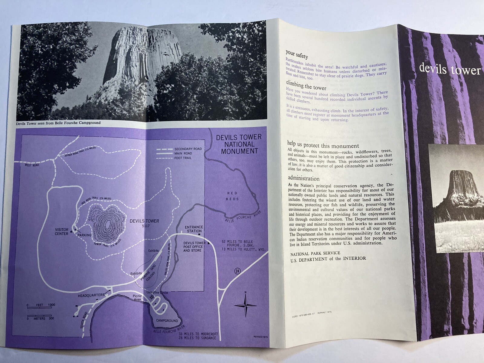 Devils Tower National Monument Map 1975 Folding Brochure Wyoming WY