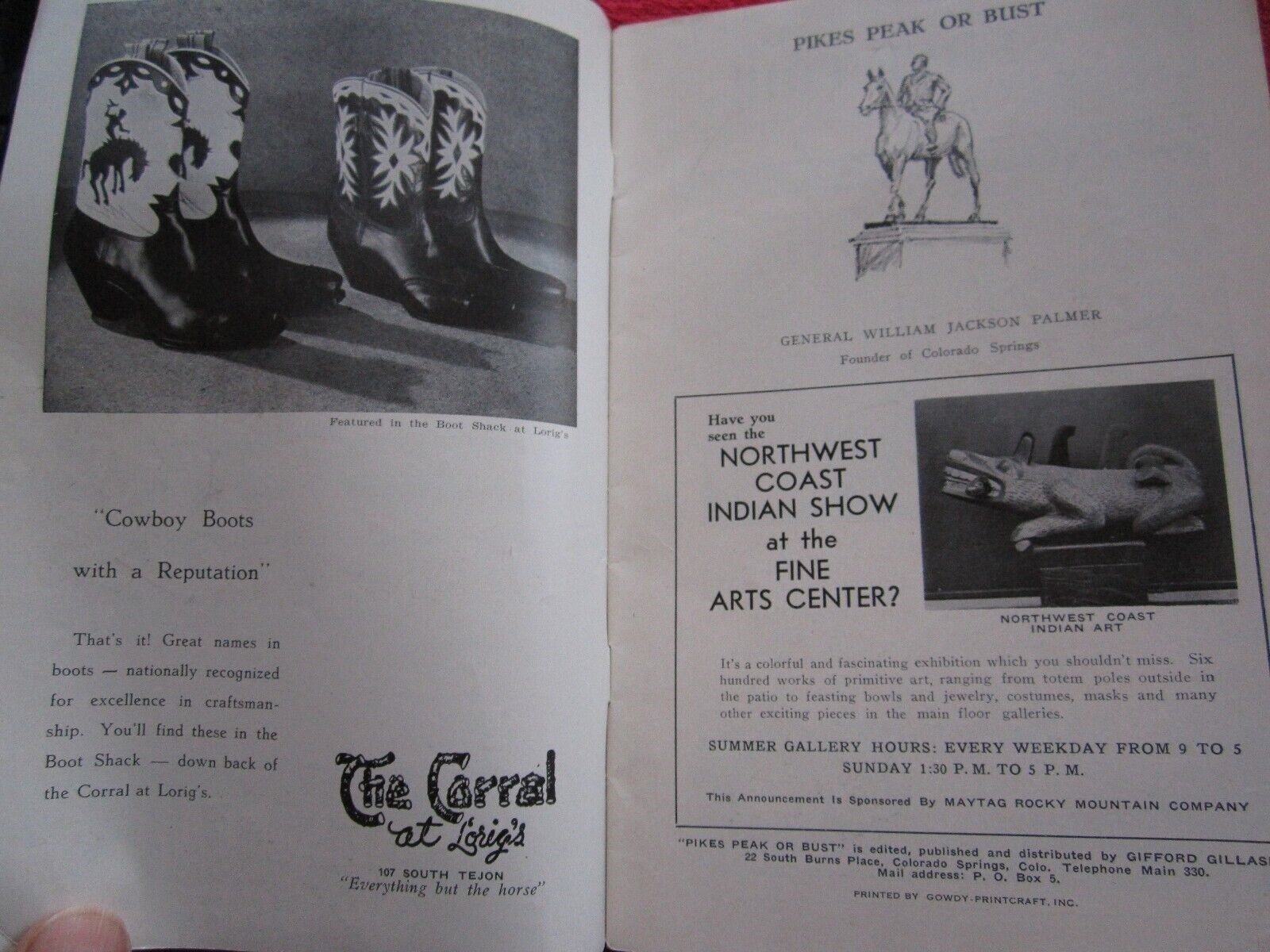 1951 PIKES PEAK OR BUST MANITOU CO, LOCAL AREA 36pg INFO, ADVERTISING BOOKLET