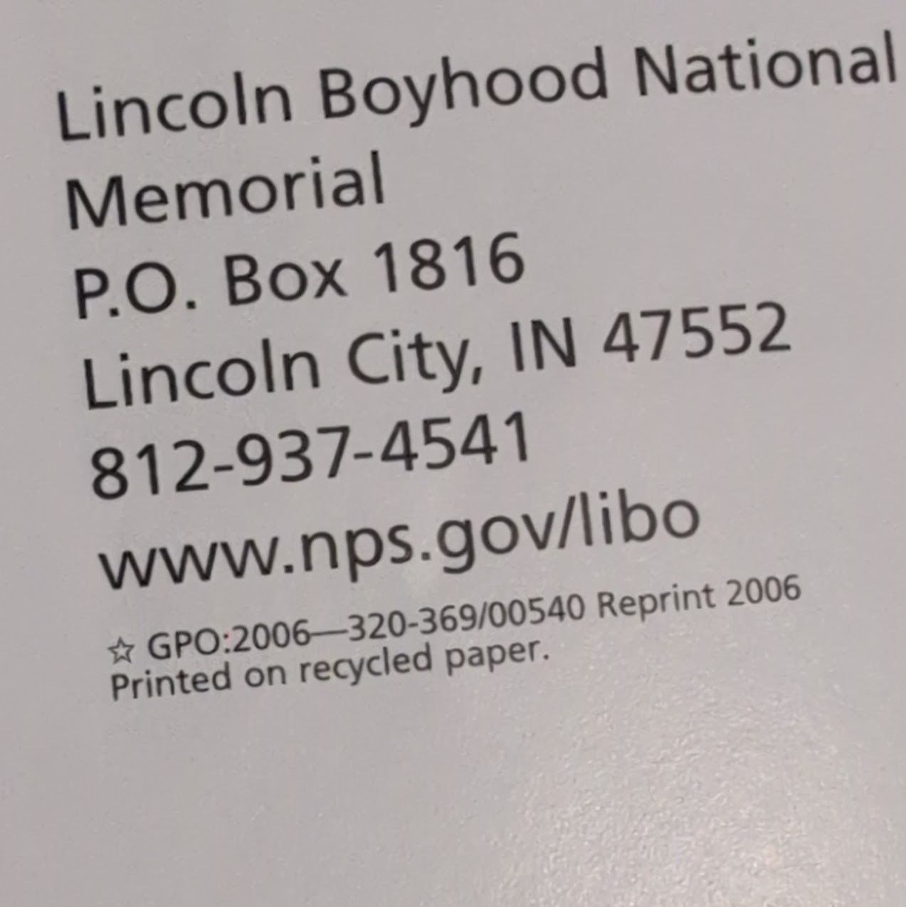 Lincoln Boyhood National Park Service NPS Unigrid Brochure GPO 2006 Reprint 2006