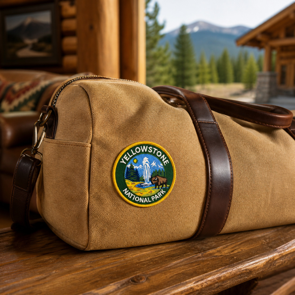 Yellowstone National Park Patch 3 Inch Iron On Embroidered Old Faithful Bison