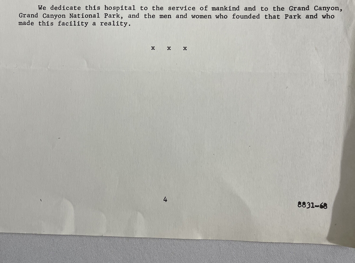 1968 Grand Canyon National Park Hospital Dedication Announcement Vtg News Memo
