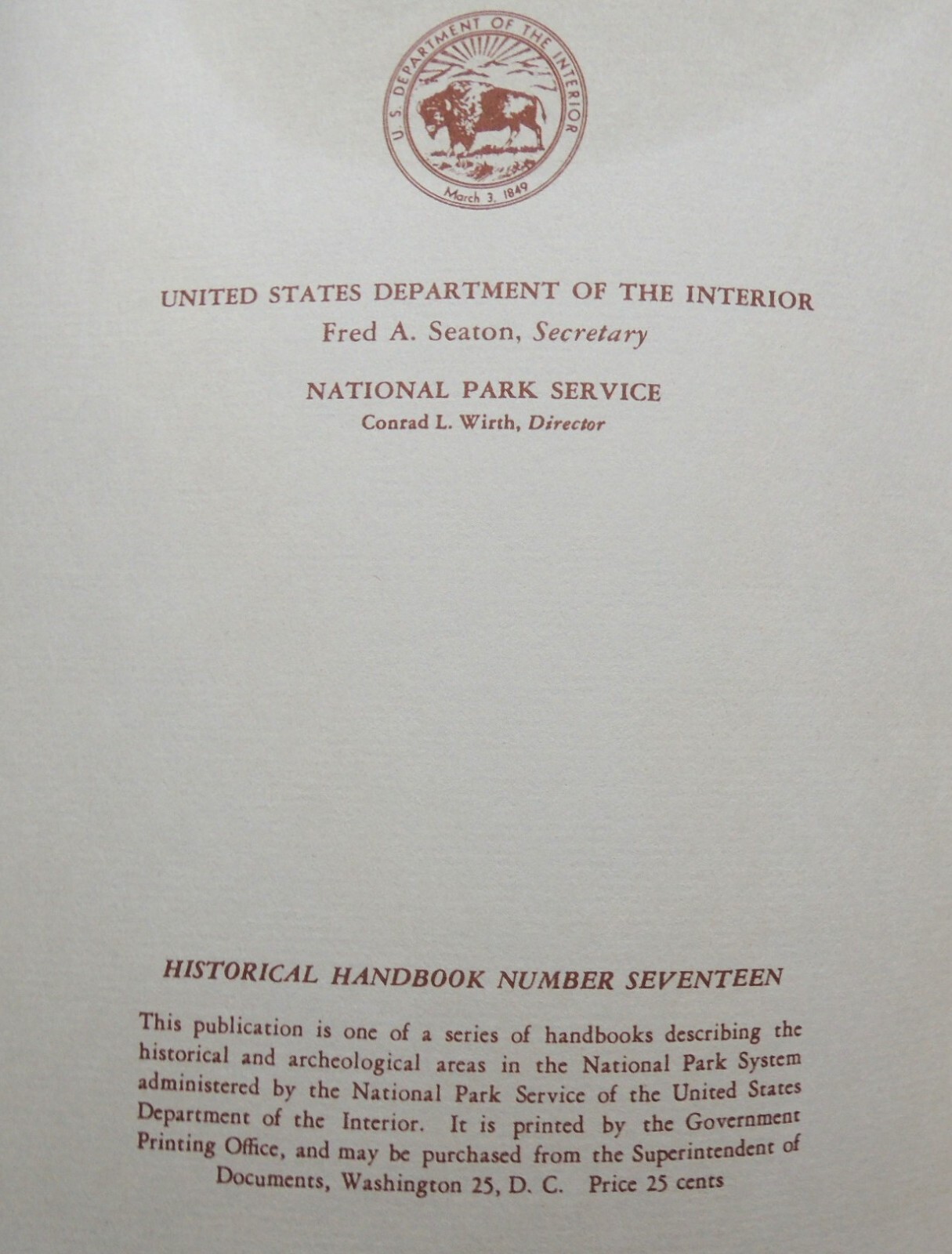 Independence National Park historical handbook no. 17, 1956 ed. free shipping