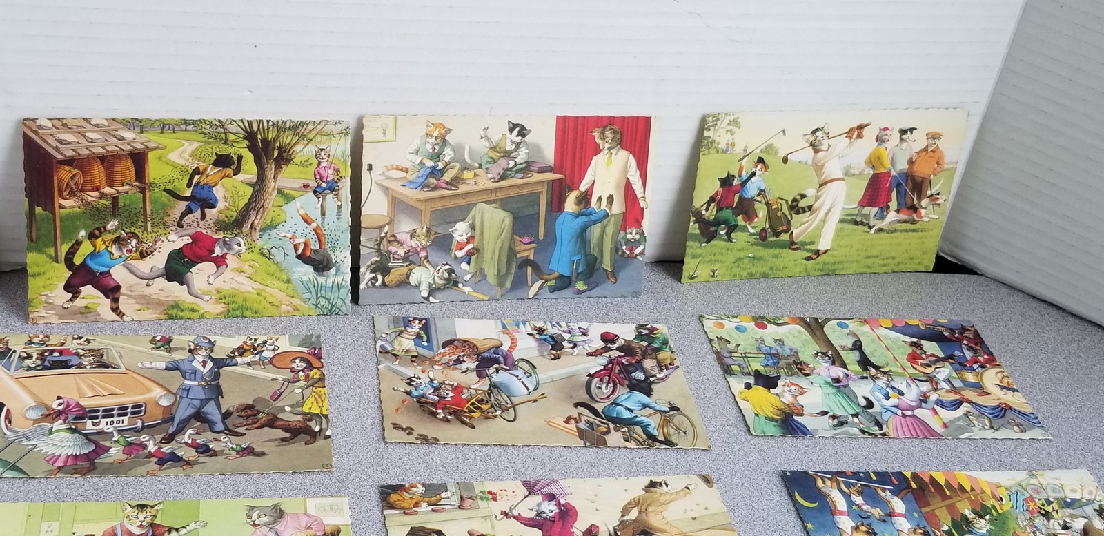 12-Vintage 1950s Alfred Mainzer Cat Deckle Edge Postcards Unused Up3