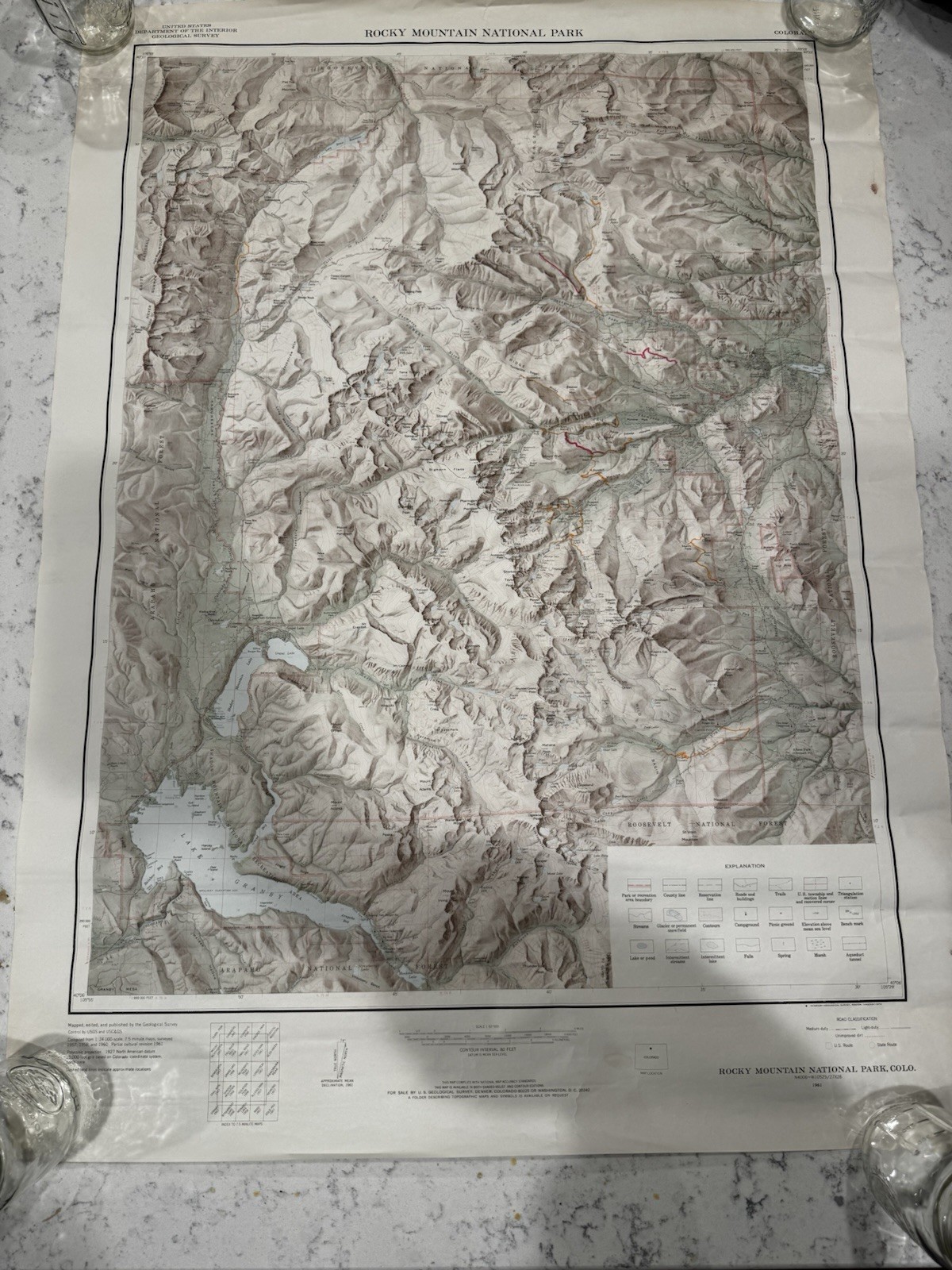 Vintage 1961 Rocky Mountain National Park Map Geological Survey BH