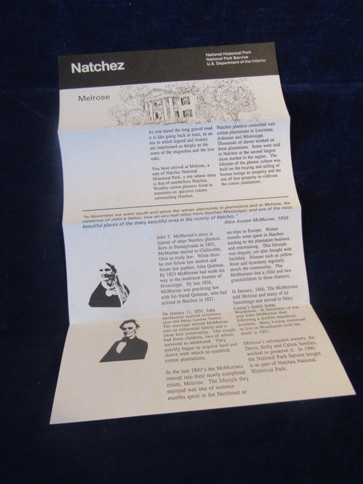 Vtg Natchez Trace Parkway & Melrose National Park Brochure Lot of2 MS TN AL C532