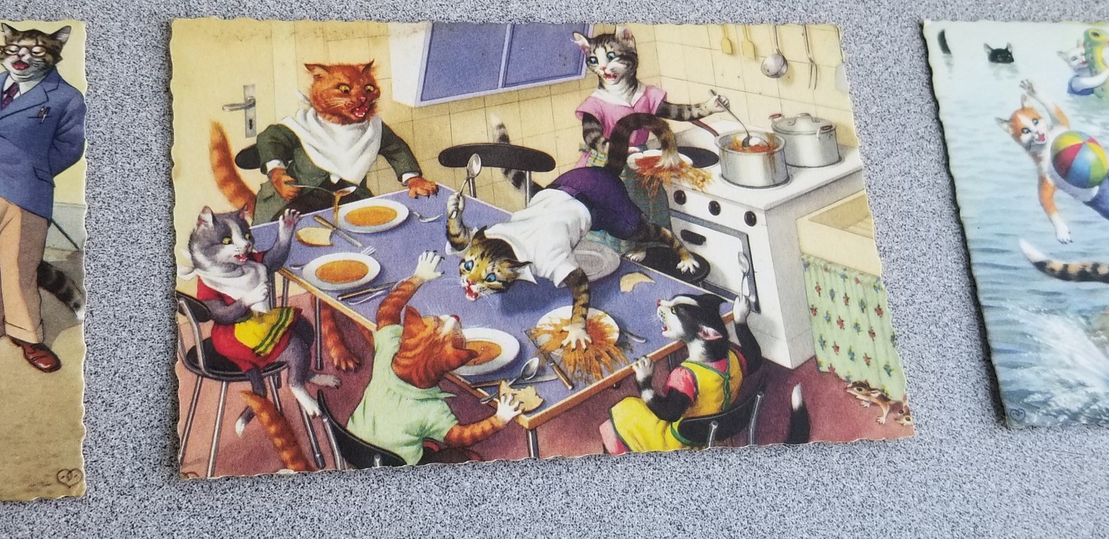 12-Vintage 1950s Alfred Mainzer Cat Deckle Edge Postcards Unused Up3
