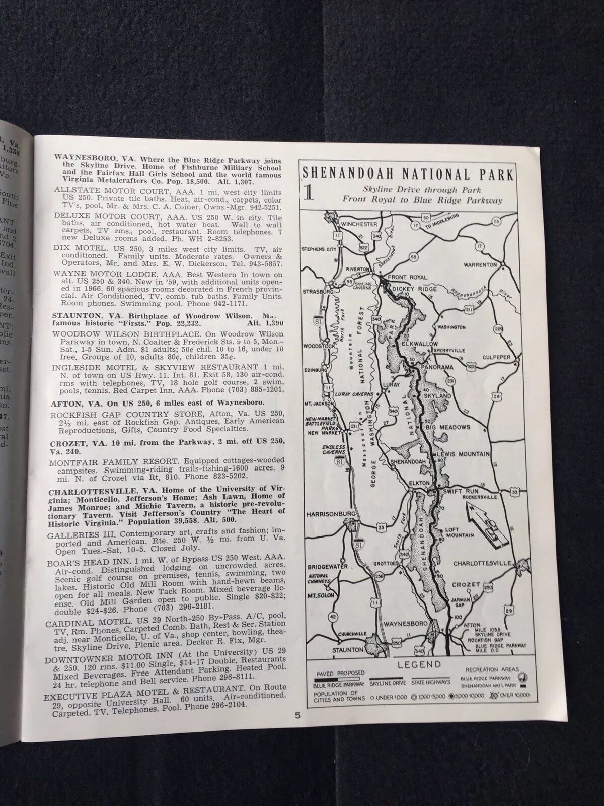1970 Blue Ridge Parkway VA NC Travel Brochure Map Vintage 28pg Accommodations