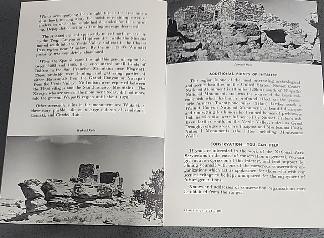 1985 Wupatki Ruins Trail Arizona National Monument Vintage Park Travel Booklet