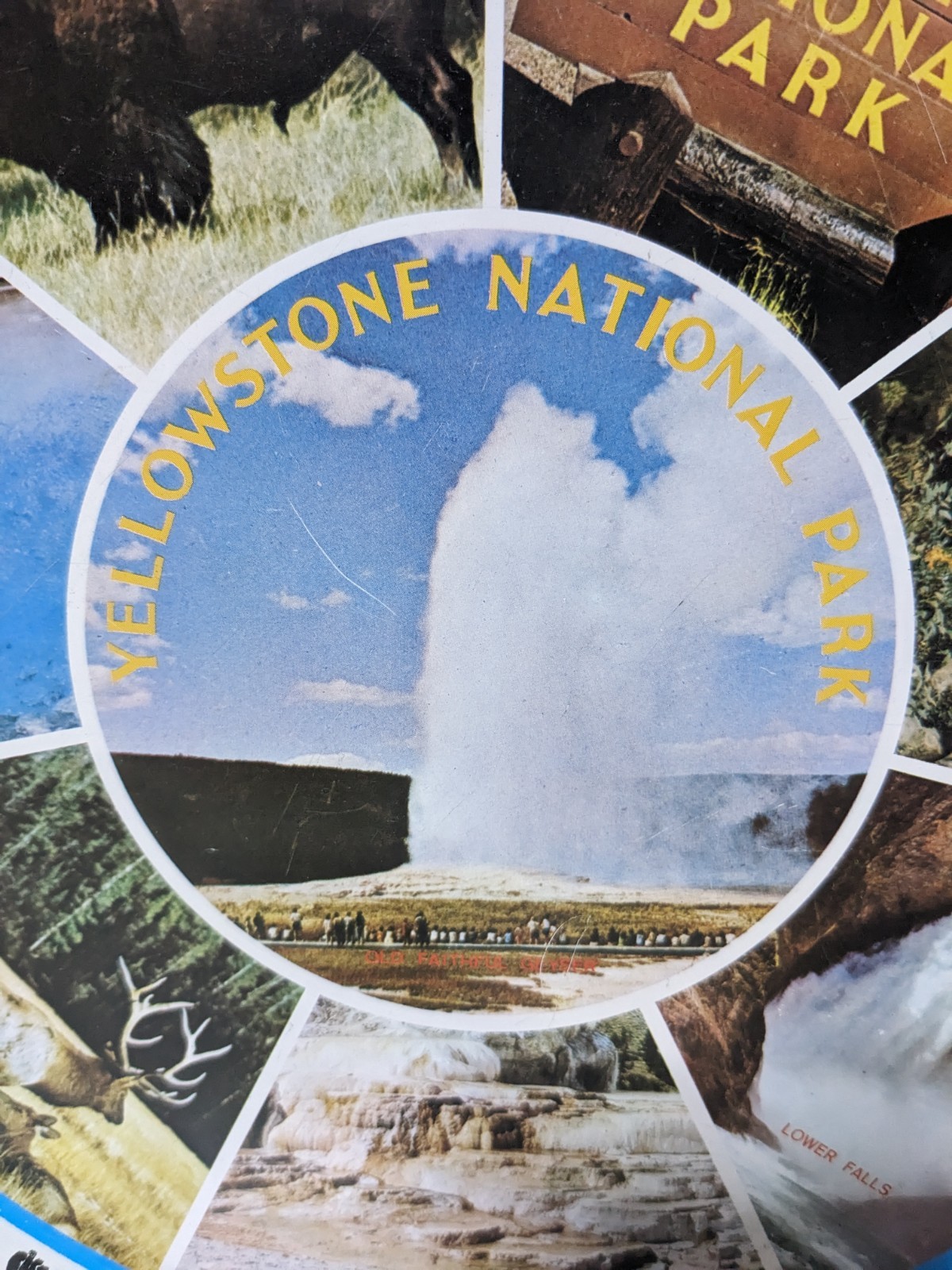 Yellowstone National Park Souvenir Tray Litho Metal 12.5″ Diameter Vintage