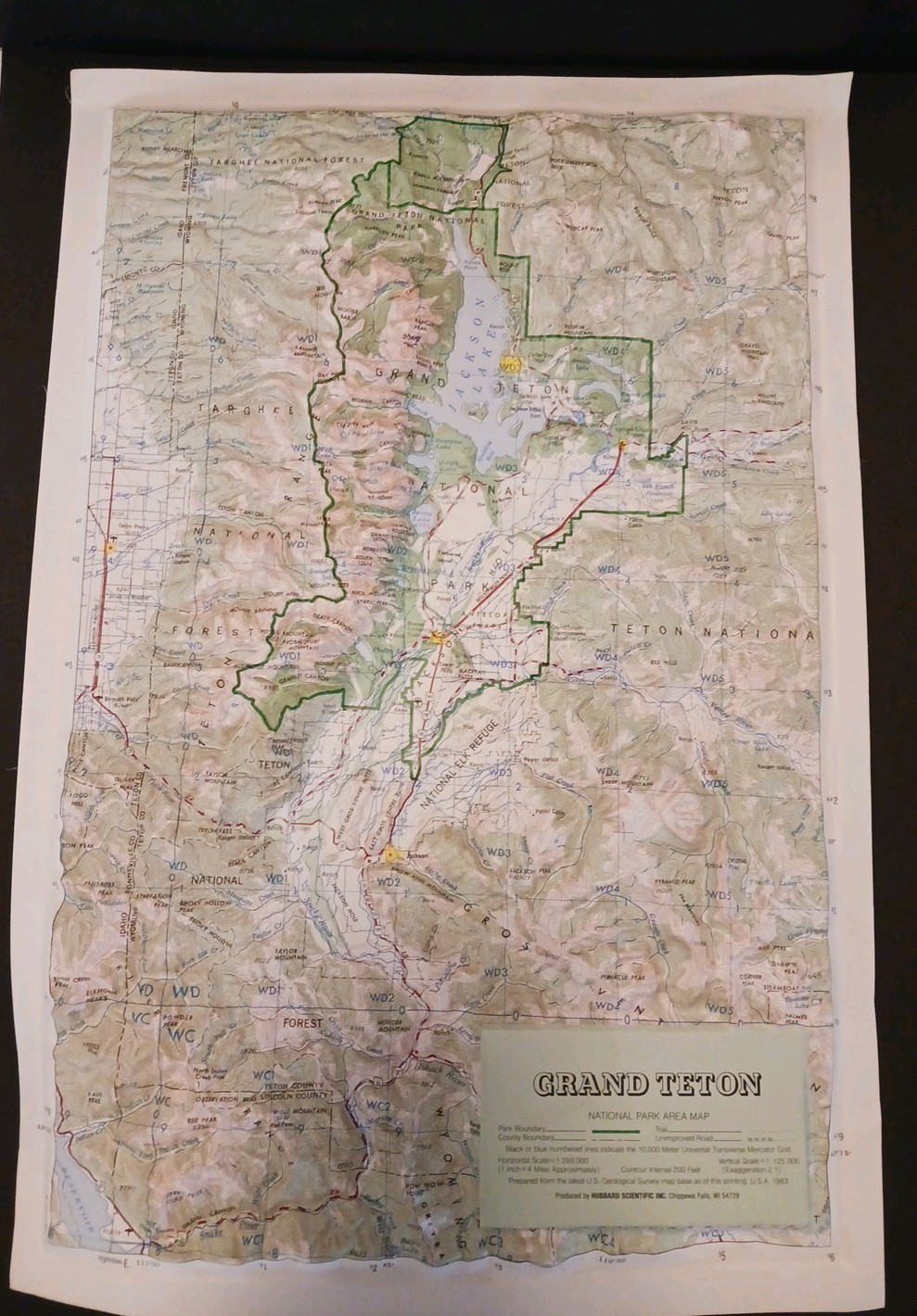 Vintage Grand Teton National Park Area Map 3D Raised Relief 1983