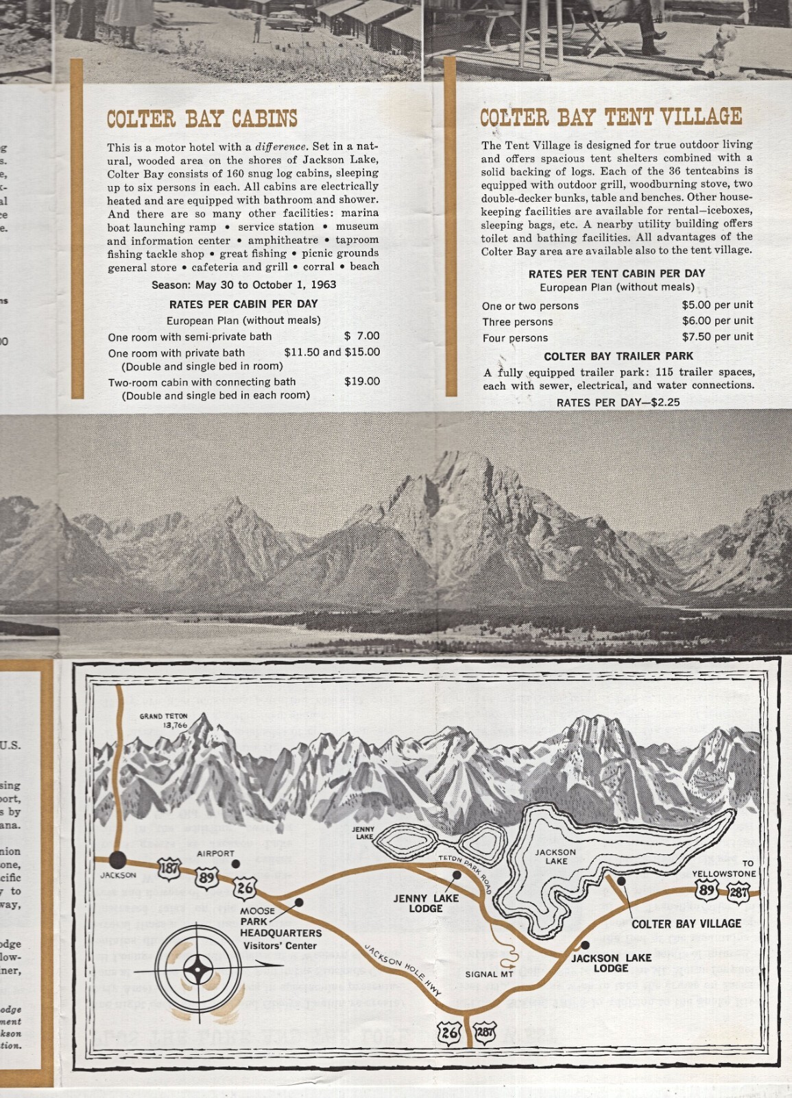 1963 Grand Teton National Park Rates & Lodging Pamphlet