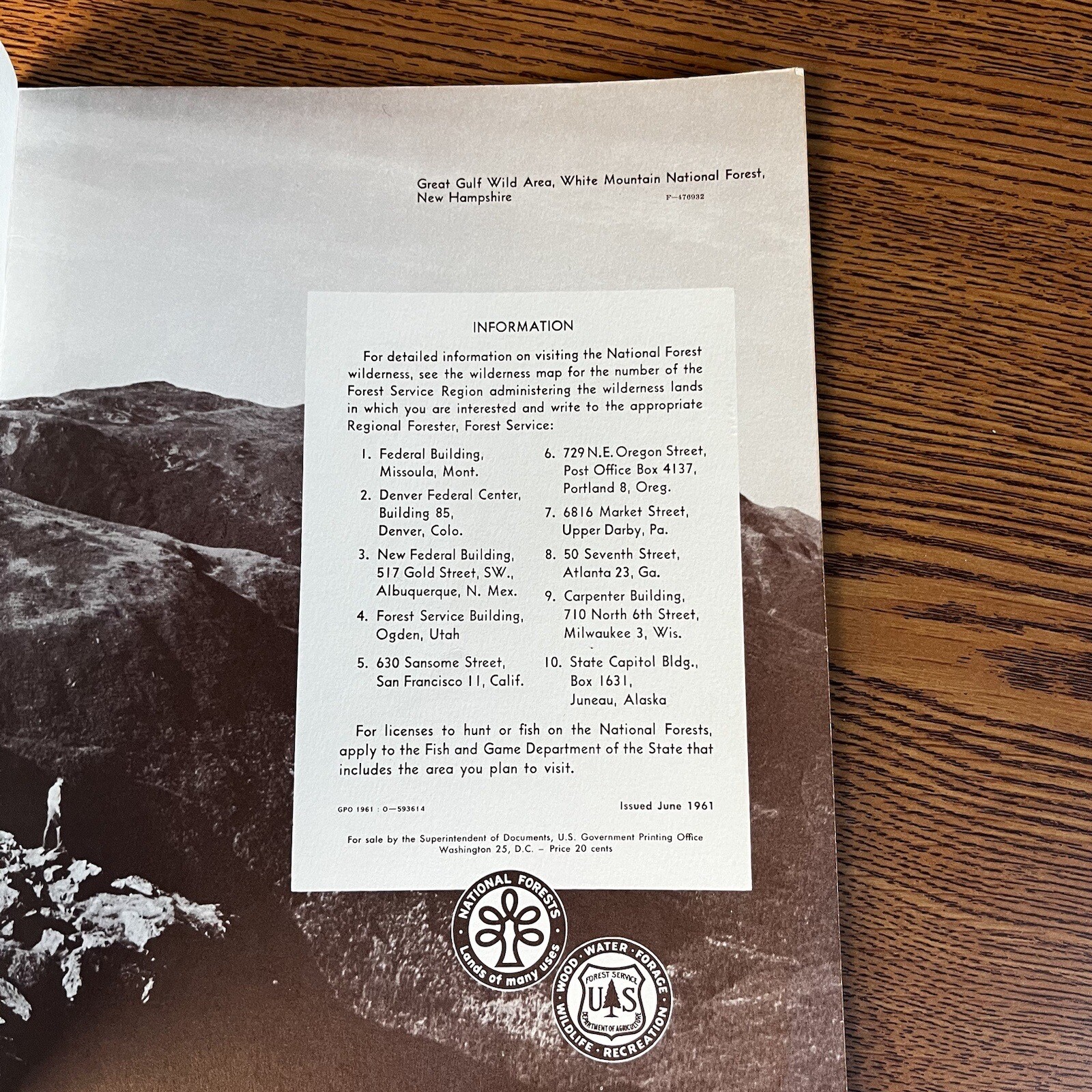 1961 NATIONAL FORESTS OF PA- U.S. DEPT. OF AGRICULTURE, PA 459